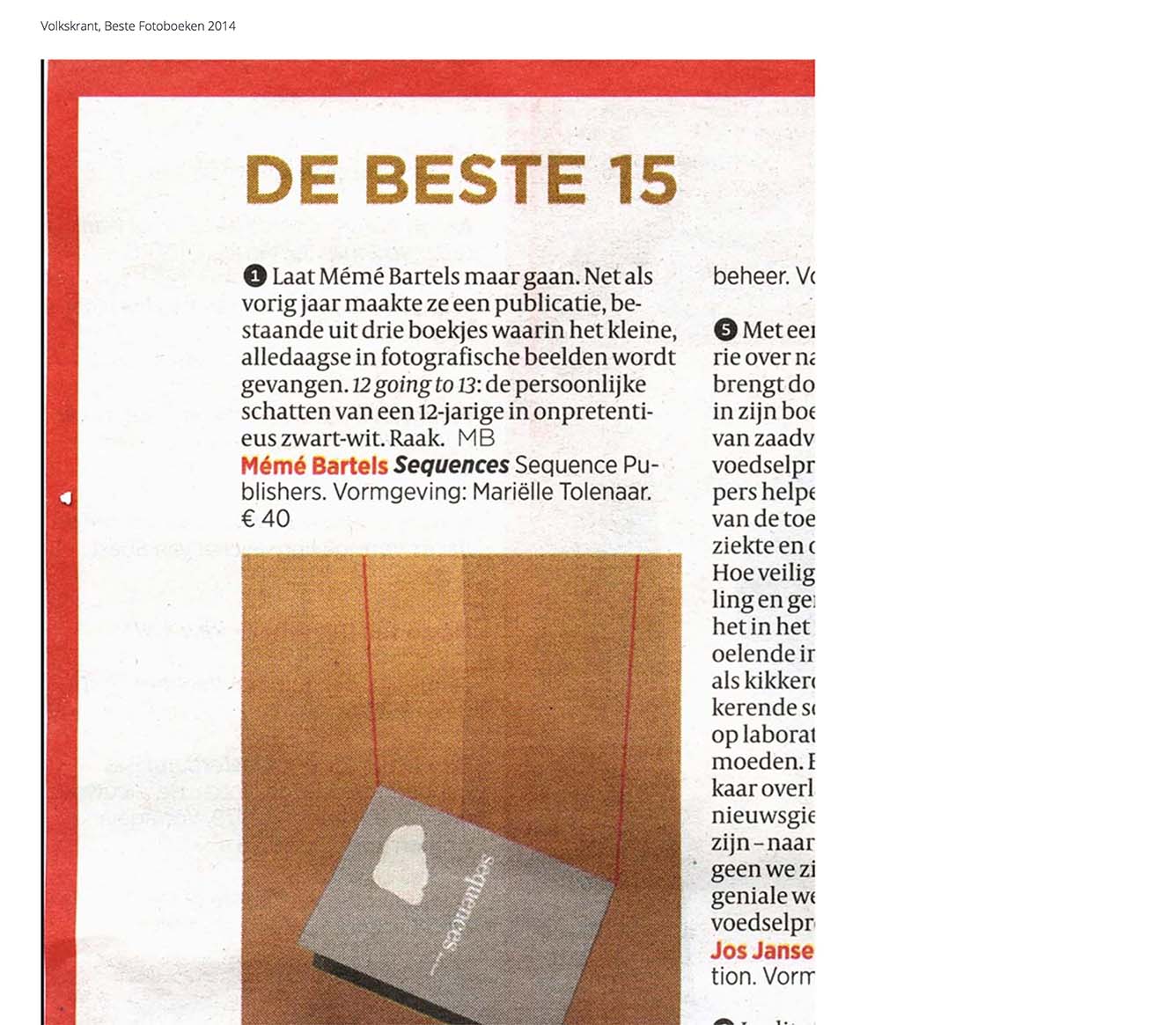 Mémé Bartels, Sequences, De beste 15 fotoboeken 2014, De Volkskrant